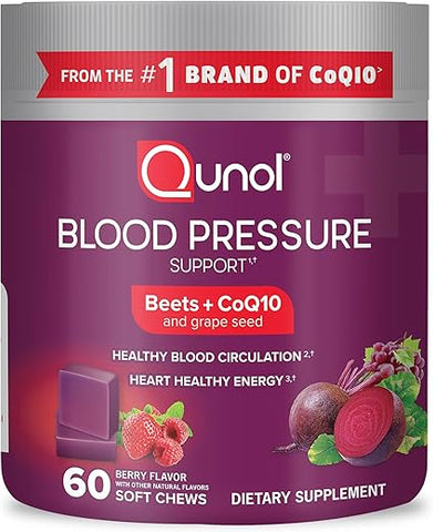 Beets Chews – Suporte para Pressão Arterial, 3 em 1 Beterraba CoQ10 Extrato de Semente de Uva, Favorece a Circulação Sanguínea Saudável - Qunol
