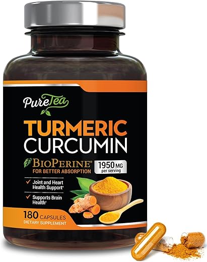 SILVERONYX - Curcuma Turmeric com BioPerine 1950mg, 95%% Curcuminoides Padronizados – Pimenta Preta para Máxima Absorção, Suporte Herbal para Articulações, Extrato de Cúrcuma da Natureza Suplemento Não-OGM – 180 cápsulas