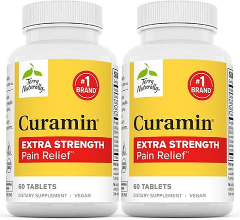 Curamin Extra Strength – 60 Comprimidos, Pacote de 2 – Alívio Não-Viciante da Dor com Curcumina de Cúrcuma, Boswellia - Terry Naturally