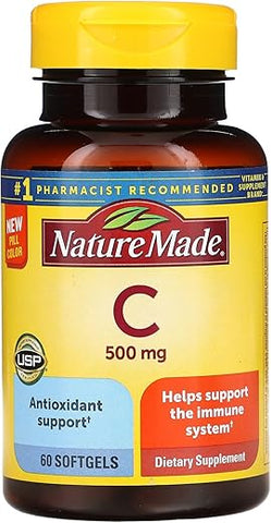 Vitamina C 500 Mg Softgels, 60 Unidades – Comprimidos de Vitamina C, Marca Nature Made - Nature Made
