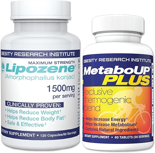 Combo de Emagrecimento Lipozene – Mega Frasco 120 Cápsulas e Frasco de Suplemento Termogênico MetaboUP 60 Cápsulas no Total – Acelere o Metabolismo, Aumente a Energia e Controle Seu Peso