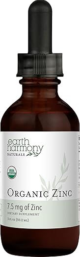 Earth Harmony Naturals - Zinco Sulfato Líquido Orgânico – Suplemento Puro de Zinco para Saúde da Pele, Função do Sistema Imunológico e Crescimento Normal de Células em Homens Adultos