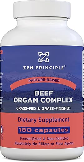 Órgãos de Boi Alimentados com Grama – Fígado Desidratado, Coração, Rim, Pâncreas, Baço, Intestino, Bucha/Estômago. Suplementos de Órgãos de Boi - Zen Principle