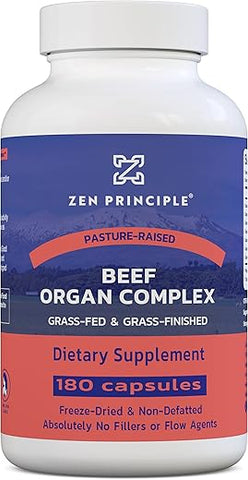 Órgãos de Boi Alimentados com Grama – Fígado Desidratado, Coração, Rim, Pâncreas, Baço, Intestino, Bucha/Estômago. Suplementos de Órgãos de Boi - Zen Principle