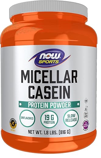 Sports Nutrition, Caseína Micelar 19g, Liberação Lenta, Pó Sem Sabor, 1,8 Libras - NOW Foods