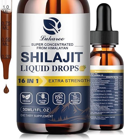 Lukaree - (2 Pacotes) Shilajit Resina Líquida 16 em 1, Shilajit c/ Ginseng, Cúrcuma, Rhodiola, Goji Berry, Amla