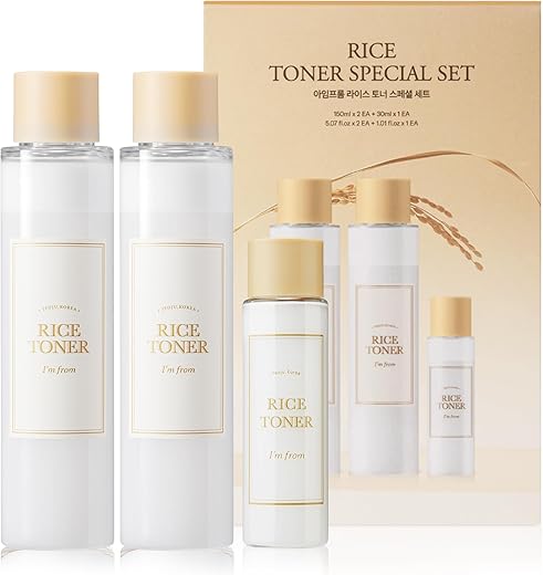 I'm from - I’m From Rice Toner Set Especial 330 ml, Edição Limitada, Hidratante para Pele Seca, Vegano, Livre de Álcool, Sem Fragrância, Aprovado pela Peta, Toner K Beauty, Conjunto de Presente para Mulheres