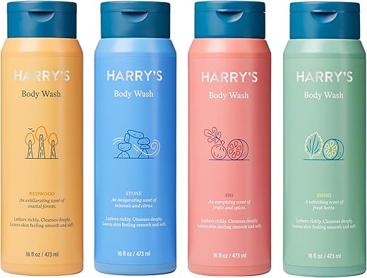 Harry's - Harry’s Men’s Body Wash – Pack de Variedades – 4 Unidades de 473 ml (Embalagem Pode Variar)
