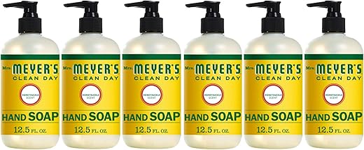 MRS. MEYER'S CLEAN DAY - Sabonete Líquido MRS. MEYER’S CLEAN DAY, Fórmula Biodegradável com Óleos Essenciais, Flor de Madressilva, 12,5 fl. oz – Pacote com 6 unidades