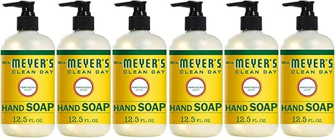 MRS. MEYER'S CLEAN DAY - Sabonete Líquido MRS. MEYER’S CLEAN DAY, Fórmula Biodegradável com Óleos Essenciais, Flor de Madressilva, 12,5 fl. oz – Pacote com 6 unidades