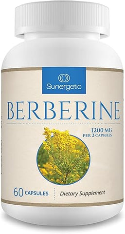 Premium Berberine – 1200mg por Porção – Suplemento de Berberina HCL – Suporte Imunológico – 60 Cápsulas - Sunergetic