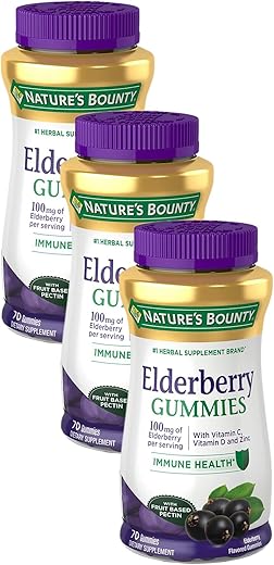 Nature's Bounty - Nature’s Bounty Gummies de Sabugueiro, Suporte à Imunidade, Vitaminas A, C, D, E e Zinco, 100 mg, 70 Gummies (Pacote com 3)