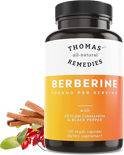 Thomas' all-natural Remedies - Remédios Naturais Thomas Berberina 500mg (1000mg Por Porção) – 120 Cápsulas Veganas – com Canela do Ceilão