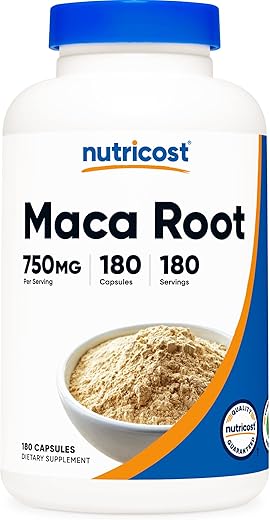 Maca Root 750mg – 180 Cápsulas, 180 Porções | Lepidium Meyenii | Marca Nutricost - Nutricost