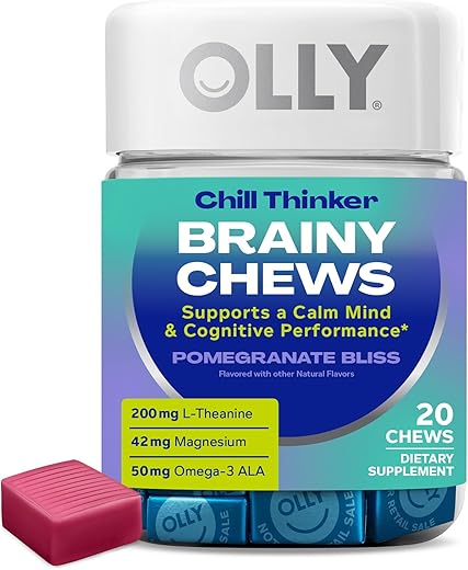 Chill Thinker Brainy Chews com L-Theanine e Magnésio – Melhora a Concentração e o Foco (60 gomas) - OLLY