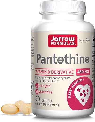 Pantethine 450 mg – Derivado de Vitamina B5 – 60 Porções (Softgels) – Suporte à Saúde Cardíaca, Carboidratos - Jarrow Formulas