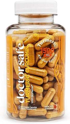 DOCTOR SAFE - Cúrcuma Curcumina com Extrato de Pimenta Preta 1500mg – Alta Absorção Suplemento de Cúrcuma Ultra Potente com 95% Curcuminoides e BioPerine – Cápsulas de Cúrcuma sem OGM para Articulações