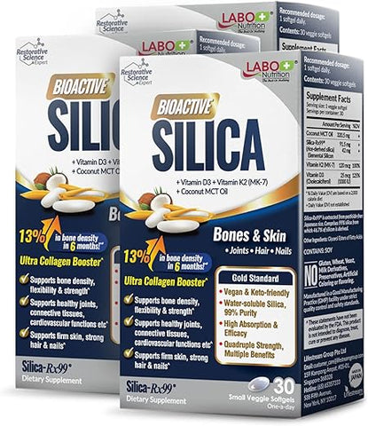 Bioativa Silica de 99% de Pureza Derivada do Arroz com 42mg de Silício por Porção, Gerador Intensivo de Colágeno, Fortalece as Articulações - LABO Nutrition