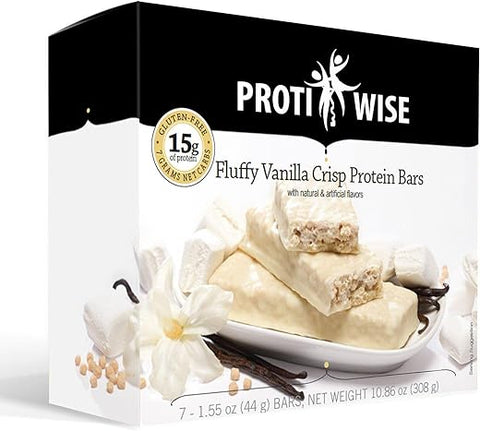 Barra de Alta Proteína 15g | 7/Box | Perda de Peso, Dieta, Amigável ao KETO, Controle de Fome, Substituto de Refeição | Sem Glúten, Baixo Teor de Gordura, Baixo Teor de Açúcar (Saboroso Crocante de Baunilha) - ProtiWise