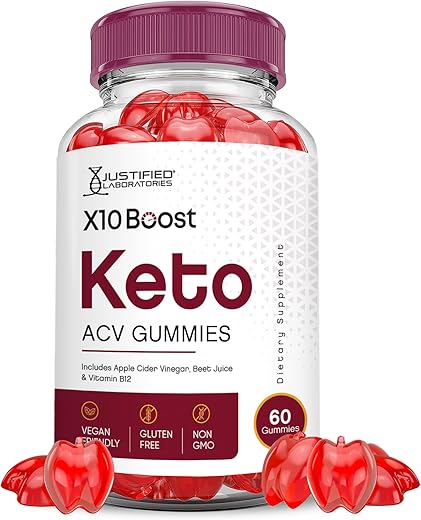 Justified Laboratories - X10 Boost Keto ACV Gummies 1000MG Fórmula Avançada X 10 Boost Keto Gummies Vinagre de Maçã Boost Formulado com Suco de Romã em Pó B12 Vegano Não GMO 60 Gummys