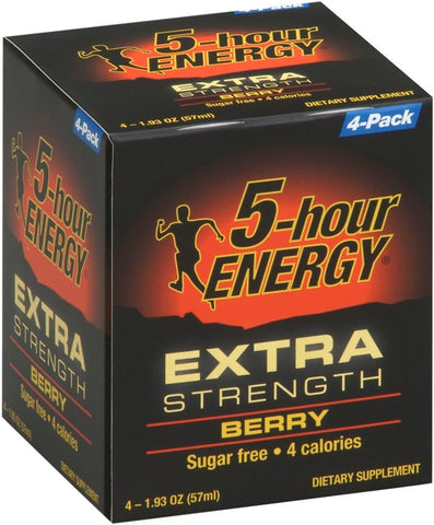 5-hour ENERGY - 5-Hour Energy Extra Strength – Suplemento Dietético, Sabor Berry, 4 Unidades | Energético de 5 Horas – Extra Forte