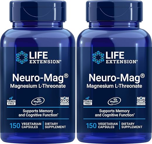 Neuro-Mag 150 Cápsulas Vegetais (Pacote com 2), Magnésio L-Treonato, Magtein – Aumente sua Saúde Cerebral com este Suplemento de Magnésio - Life Extension