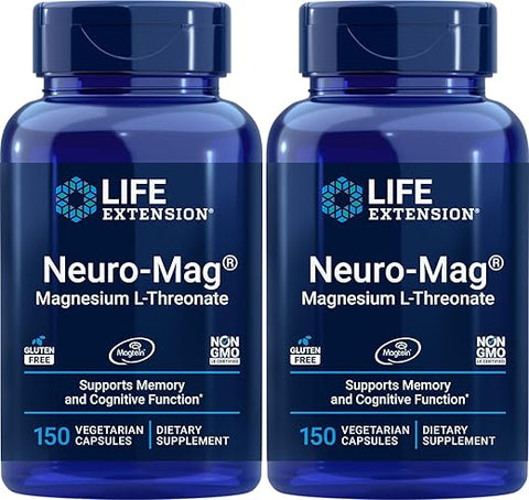 Neuro-Mag 150 Cápsulas Vegetais (Pacote com 2), Magnésio L-Treonato, Magtein – Aumente sua Saúde Cerebral com este Suplemento de Magnésio - Life Extension