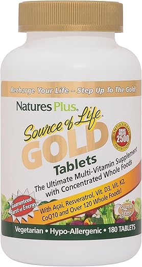 Source of Life Gold Multivitamínico – 180 Comprimidos – com Vitaminas D3 – 180 Comprimidos – Natures Plus - Natures Plus
