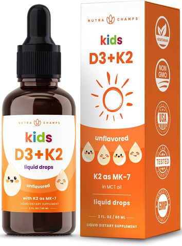 NutraChamps - Vitamina D3 K2 para Crianças | Gotas | Marca Kids Vitamin D3 K2 | 30 ml