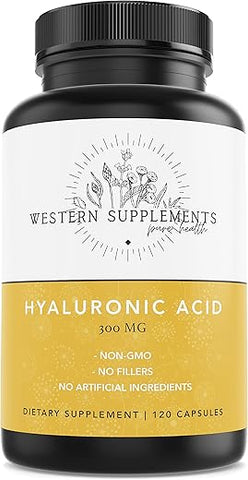 WESTERN SUPPLEMENTS PURE HEALTH - Western Supplements – Ácido Hialurônico Puro 300mg com Vitamina C – 1 Cápsula – 3 Meses de Suprimento – Pele Saudável, Anti-Envelhecimento, Beleza, Hidratação, Articulações