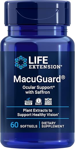 MacuGuard Suporte Ocular com Açafrão – Suplemento para a Saúde dos Olhos – com luteína, meso-zeaxantina, zeaxantina, açafrão – Livre de Glúten, Não-OGM – 60 cápsulas - Life Extension