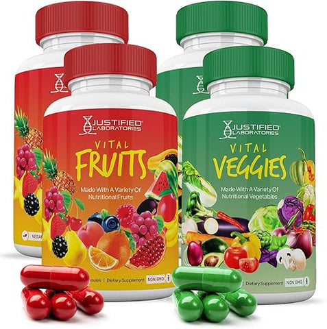 Justified Laboratories - (4 Pacotes) Suplemento Vital de Frutas e Vegetais Integrais Vermelhos – Marca Vital