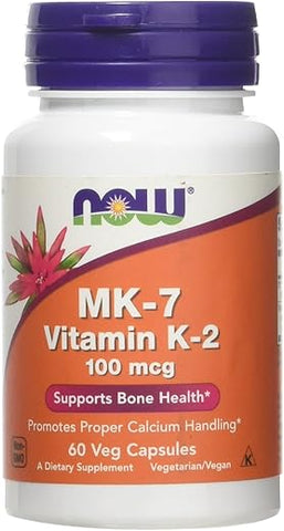 MK-7 Vitamina K-2 100 mcg Cápsulas Vegetais, 60 Unidades (3 Pacotes) - NOW Foods