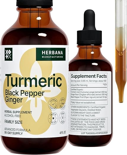 HERBANA MANUFACTURING - Extrato Líquido 3 em 1 de Cúrcuma – Curcumina 30ml (g) | Marca: Turmeric