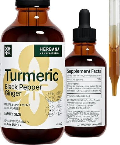 HERBANA MANUFACTURING - Extrato Líquido 3 em 1 de Cúrcuma – Curcumina 30ml (g) | Marca: Turmeric