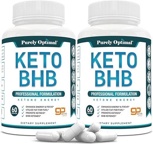 Keto BHB – Cápsulas de Dieta Keto para Cetose, Energia, Foco e Metabolismo – para Mulheres e Homens (120 Cápsulas) - Purely Optimal