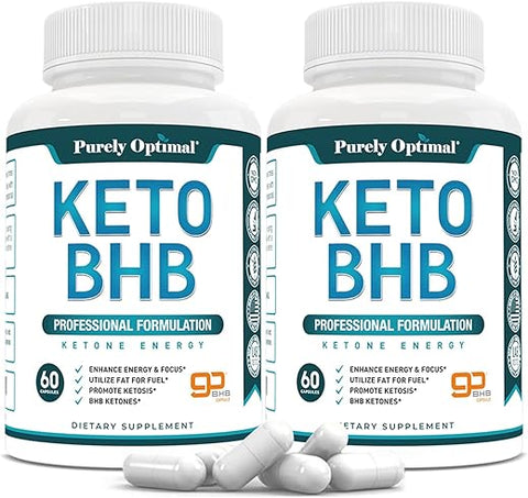 Keto BHB – Cápsulas de Dieta Keto para Cetose, Energia, Foco e Metabolismo – para Mulheres e Homens (120 Cápsulas) - Purely Optimal