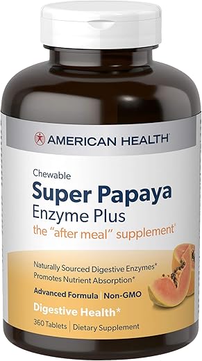 Super Papaya Enzyme Plus – Comprimidos Mastigáveis de Sabor Natural de Papaia – Promove a Digestão – 60 comprimidos - American Health