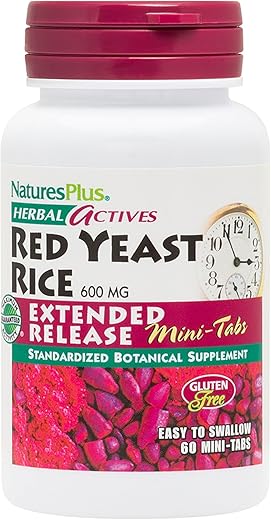 Herbal Actives Red Yeast Rice – Liberação Prolongada 600 mg, 60 Mini Comprimidos – Vegano, Vegetariano, Sem Glúten – 30 Porções - Natures Plus