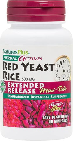 Herbal Actives Red Yeast Rice – Liberação Prolongada 600 mg, 60 Mini Comprimidos – Vegano, Vegetariano, Sem Glúten – 30 Porções - Natures Plus