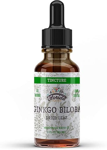 FLORIDA HERBS - Ginkgo Biloba Orgânico em Glicerina Vegetal Orgânica – Extrato de Ginkgo Biloba (Ginkgo Biloba) em Folhas Secas, Livre de Transgênicos