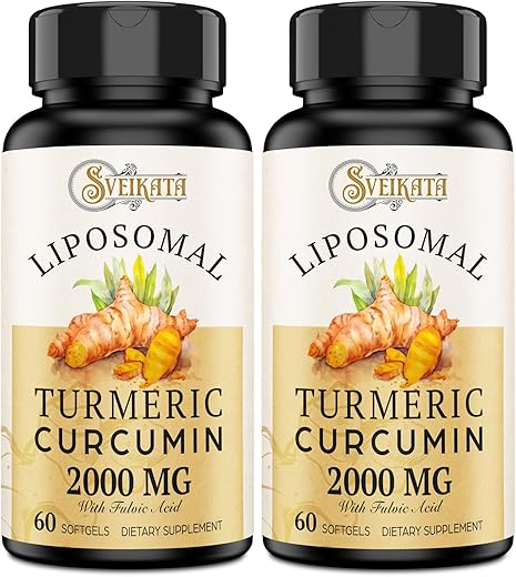 Sveikata - Liposomal Curcumin Turmeric – 2000mg, Extrato de Curcuminoide 95% com Piperina – 60 Softgels – Não-OGM (2 Frascos)