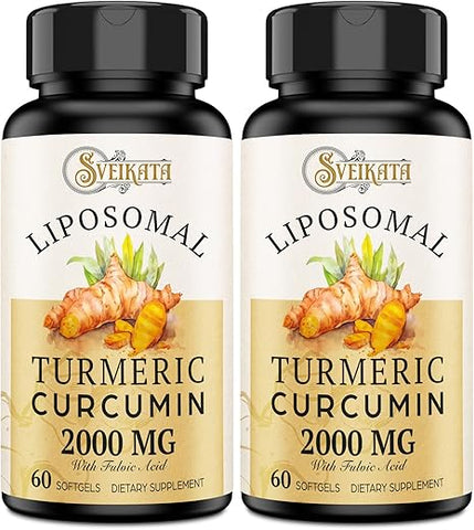 Sveikata - Liposomal Curcumin Turmeric – 2000mg, Extrato de Curcuminoide 95% com Piperina – 60 Softgels – Não-OGM (2 Frascos)
