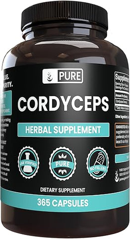 PURE ORIGINAL INGREDIENTS - Cordyceps Puros e Originais, Sem Preenchedores de Magnésio ou Arroz, 365 Cápsulas – Ingredientes Autênticos e de Qualidade