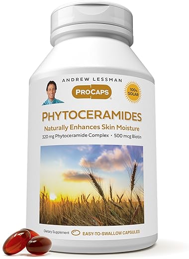 ANDREW LESSMAN - Andrew Lessman Phytoceramides com Biotina 60 Softgels – Hidratante Interno Natural Vital para a Pele. Melhora Naturalmente a Maciez, Suavidade e Radiância da Pele. Sem Aditivos. Fácil de Usar