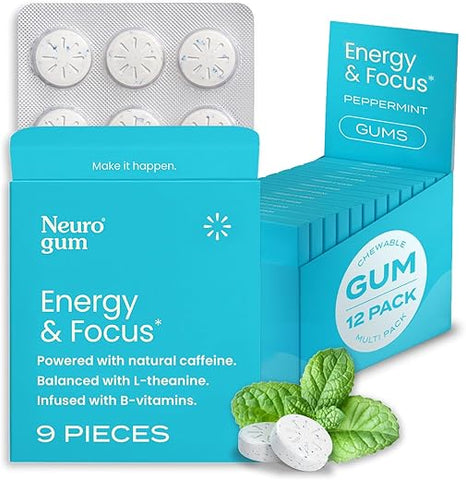 Energy – Goma de Cafeína (108 Unidades) – Sem Açúcar com L-teanina, Cafeína Natural e Vitamina B12 - NeuroGum