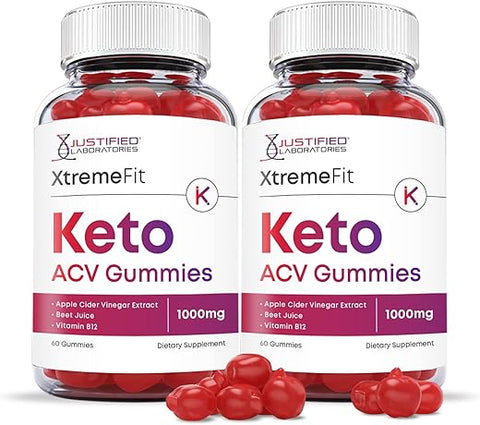 Xtreme Fit Keto ACV Gummies 1000MG Vegan Non GMO com Suco de Romã, Beterraba e Vitamina B12 – 2 Pacotes (120 Gummys) - Justified Laboratories