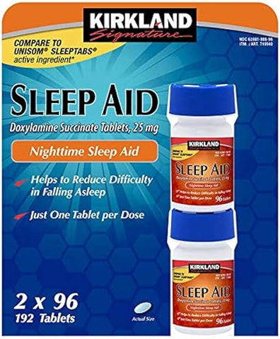 Aid Sleep Noturno (Doxilamina Succinato 25 Mg), 96 Comprimidos (Pacote com 4) | Melhor Marca para uma Noite de Sono Tranquila - Kirkland Signature