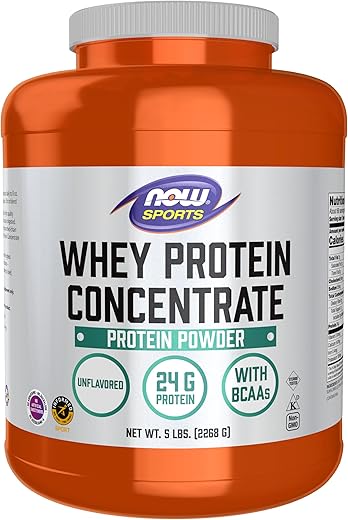 Sports Nutrition – Whey Protein Concentrate 24g com BCAAs em Pó Sem Sabor 2,27kg - NOW Foods