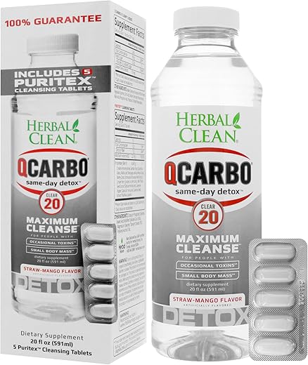 QCarbo20 Comprimidos de Bebida Desintoxicante Same-Day, Morango-Manga, (590 ml, 5 Comprimidos) - Herbal Clean